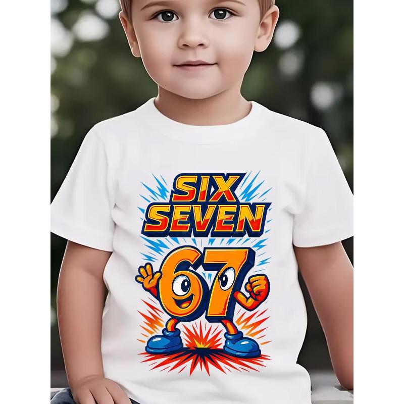 European Sizes Boys' Summer Fashion Short Sleeve T-Shirt - Cartoon Print, Regular Fit, Crew Neck, Slight Stretch Fabric, Casual Style