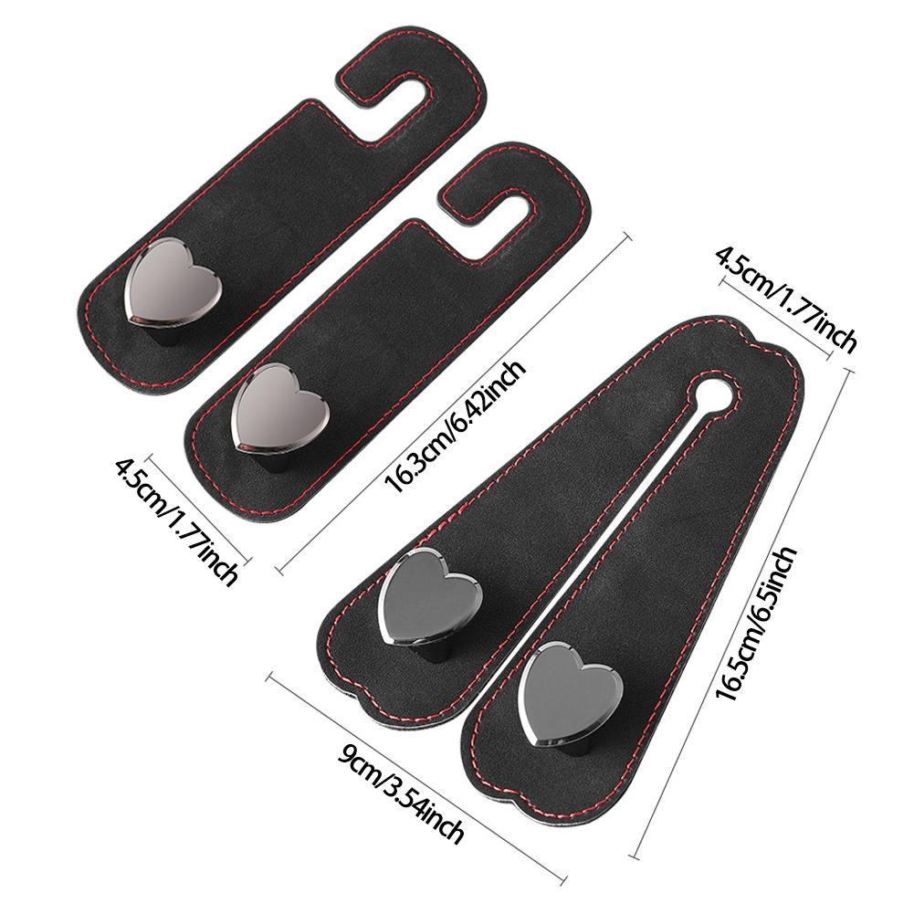 Kopfstützenhaken für Autositze 2 in 1 Leder Herzform Metall Rückenlehnenhaken Handtaschen- und Taschen-Rucksack Doppelhaken Sitzaufhänger