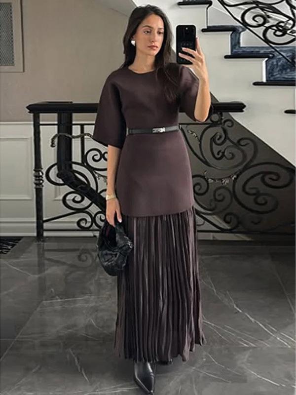 2025 Sommer Damen Patchwork Mesh Plissee Saum Kleid