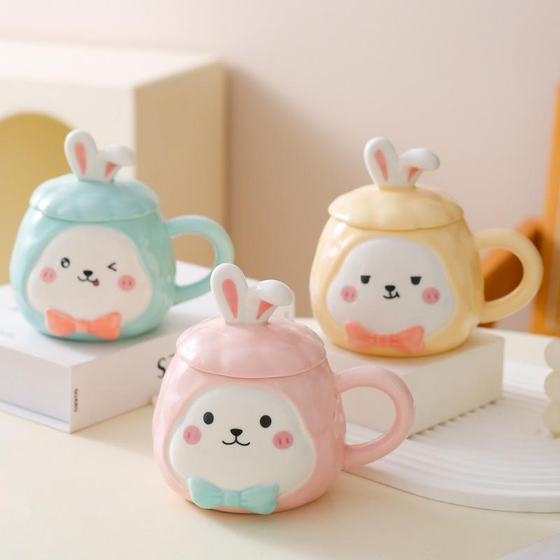 Creative Cartoon Mug Ceramic Cup Water Cup with Lid Couple Cup Children Drinking Water Cup Gift Gift