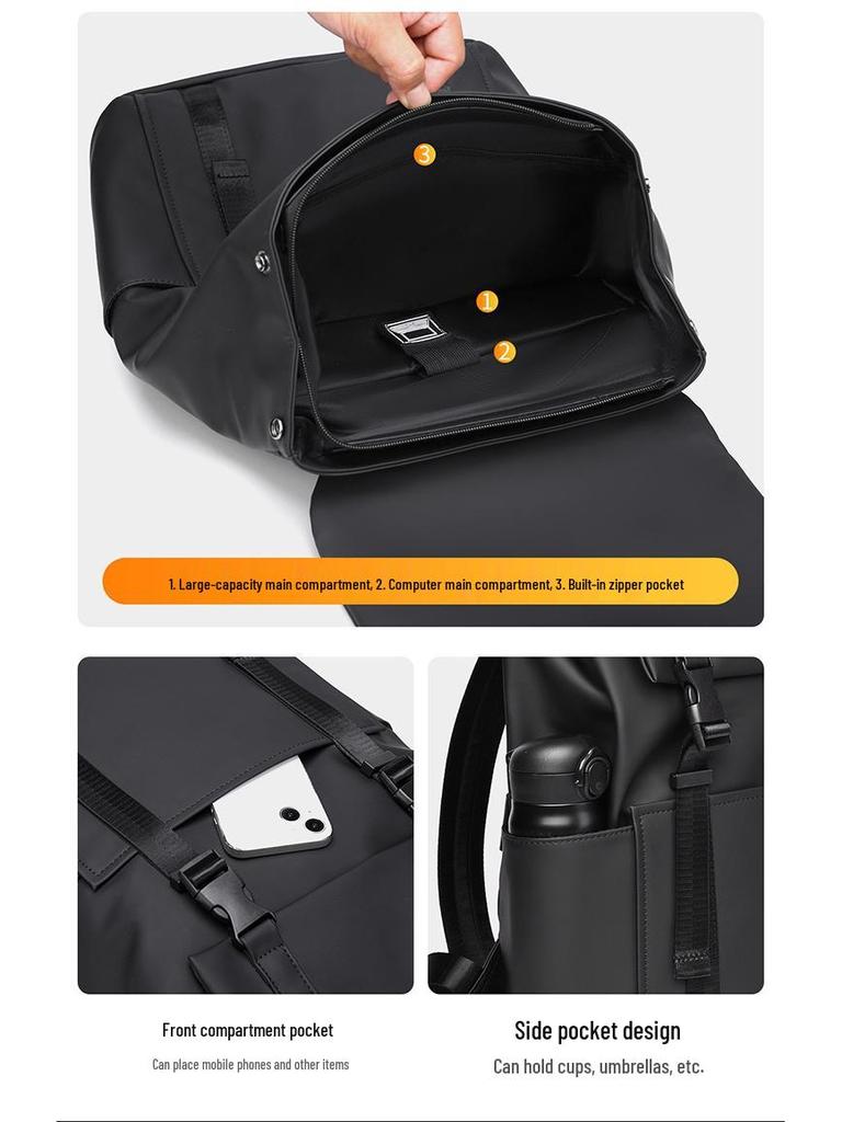 Men's High-End Business Laptop Backpack - Solid Color, Fashionable, Versatile for Students and Professionals