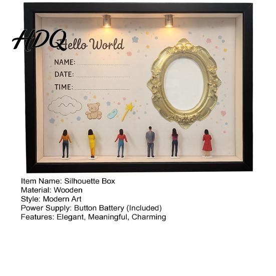 Custom Family Memory Box DIY Mini Museum Silhouette with Light Photo Display Frame Kit Shadow Gift Gold Frames Figurines Keepsake for Baby Newborn