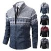 Men's Fleece-Lined Stand Collar Color Block Knit Cardigan Sweater