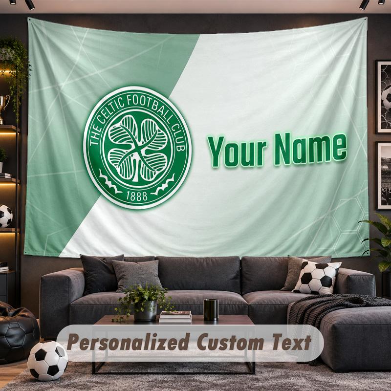 Celtic FC Personalisierte Wandteppich Unterstützung Benutzerdefinierter Name, Wandkunst Heimdekoration