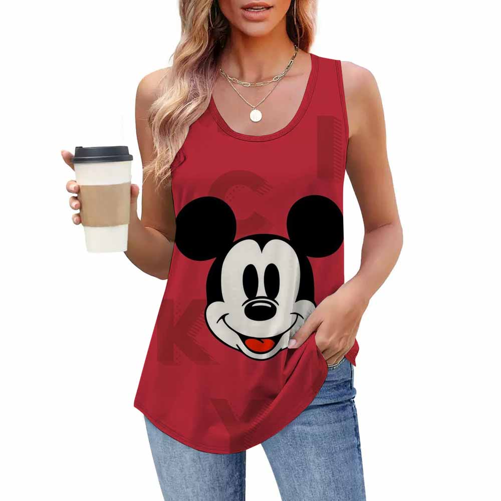 Modna koszulka z nadrukiem, casualowa, luźna, z okrągłym dekoltem, bez rękawów, odzież damska, T-shirty damskie