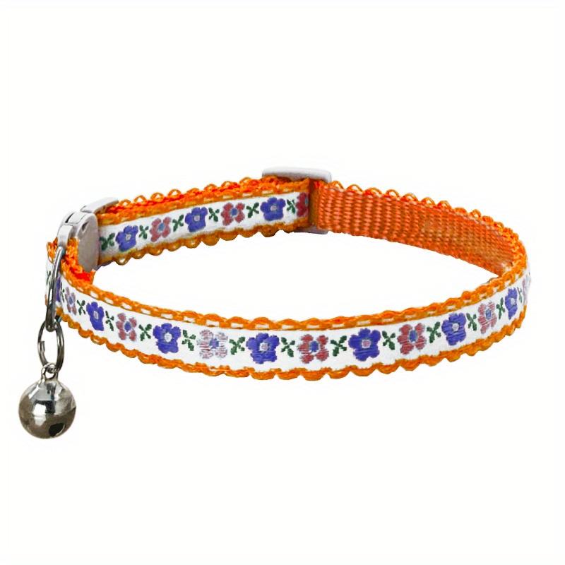 

Изысканные цветочные вышитые ошейники для кошек, регулируемые и прочные ошейники для домашних животных, товары для кошек, милый ошейник для кошек с колокольчиком, идеальный S оранжевый