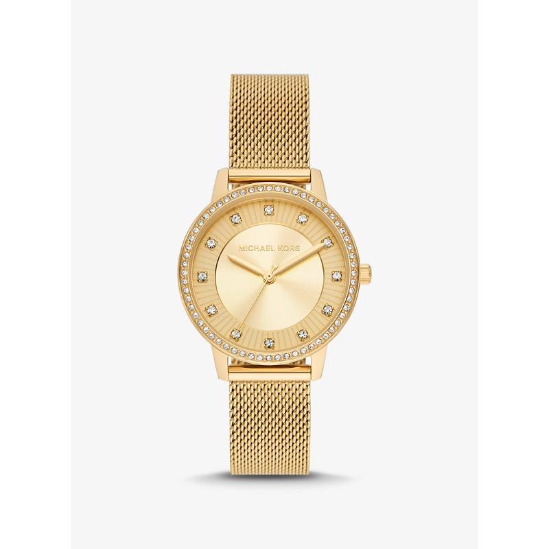 

Часы Michael Kors Melissa с паве, золотистого цвета, на сетчатом ремешке MKO1011 золотой