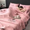 High-End Embroidery Cooling Quilt Set Summer Skin-Friendly Comforter Bedsheet Pillowcase Ice Silky Air Conditioning Blanket Kit