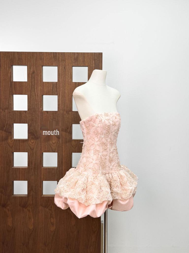 Vietnamese Cherry Blossom Pink Lace Strapless Princess Dress - Adult Birthday Gift