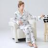 Women's Ice Silk Summer Pajamas - Long Sleeve Cardigan with Cute Cartoon Design
