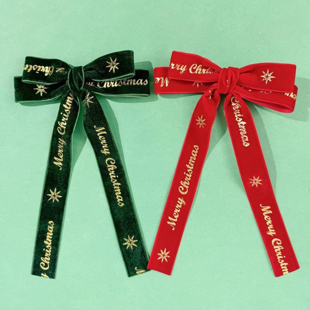 Sweet Bow Hair Accessory Red Velvet Ribbon Headdress Four Seasons Christmas Hair Clip  Daily