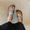 Weiche Lederversion~ Damen Hausschuhe tragen ausländischen Stil neuer Sommer Silber Zehensteg Plateau Sandalen Designgefühl Nische