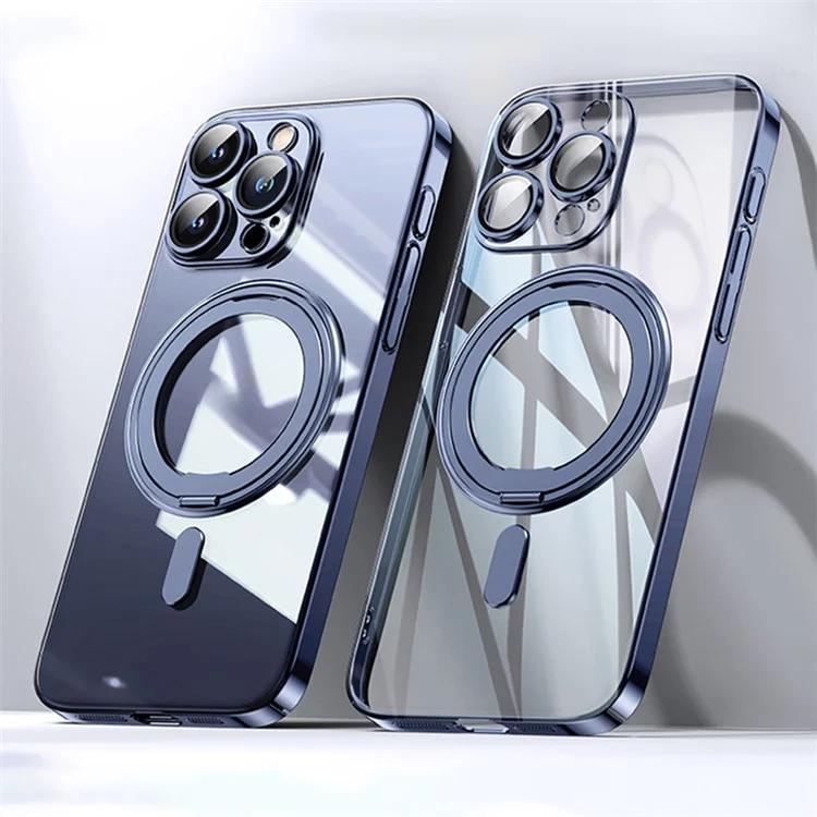 

For iPhone 13 Pro Max Magnetic Case Ring Kickstand Lens Film PC+TPU Phone Cover