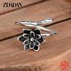 925 Sterling Silver Vintage Black Lotus Ring for Women Fashion Jewelry