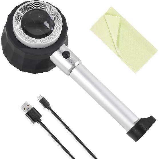 30X Handheld Magnifier with 6 Light, Jeweler Loupes Lighted Magnifying Glass-USB Rechargeable for Seniors Reading Coins Crafts Jewelry Hobbies