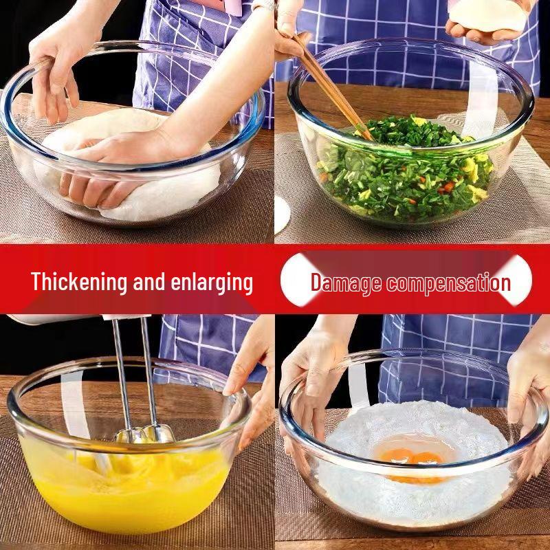 Large-Capacity Glass Washbasin: Thick, Transparent, Multipurpose Bowl for Home Use - Perfect for Filling, Egg Beating, and Vegetable Washing.
