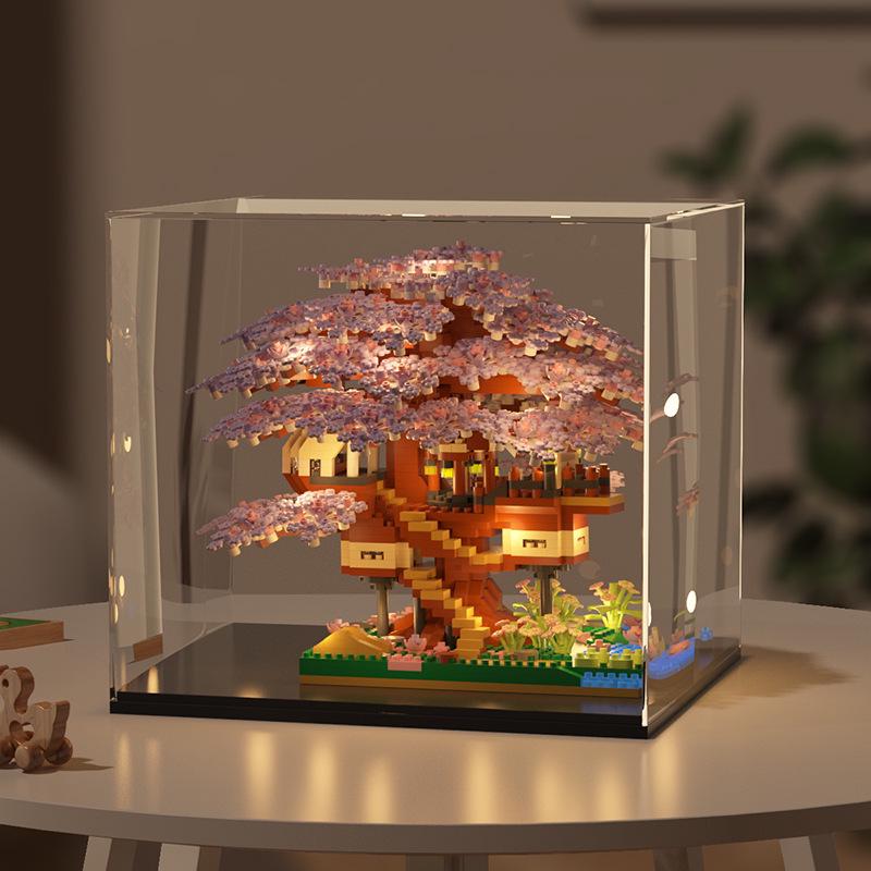Cherry Blossom Treehouse Light-Up Building Blocks - Compatible with Lego, Flower Children's Toy, Girls' Handmade Ornament, Valentine's Day Gift.