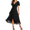 Neue Damenbekleidung Europäisch und Amerikanisch einfarbig V-Ausschnitt Rüschenrand kurzärmliges Chiffonkleid Bankett Brautjungfernkleid Kleid Kleid