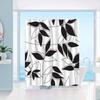Minimalist Nordic black and white leaf pattern shower curtain, polyester fabric, machine washable, suitable for bathroom décor.