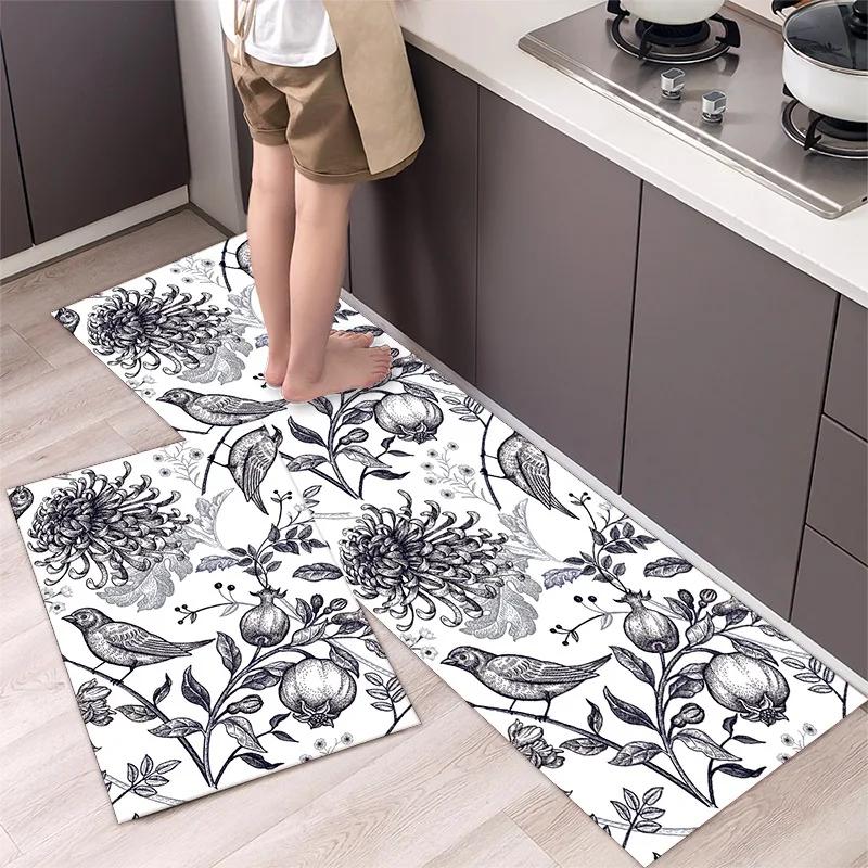 Simple Flower Kitchen Mat Bedroom Bedside Mat Entrance Door Mats Kitchen Mats for Floor Absorbant Waterproof Bathroom Carpet