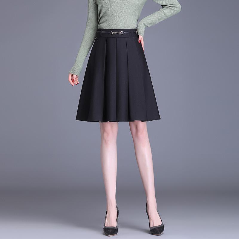 

2023 Spring Solid Color Pleated Umbrella Skirt - Chic Commuting Style XL чёрный