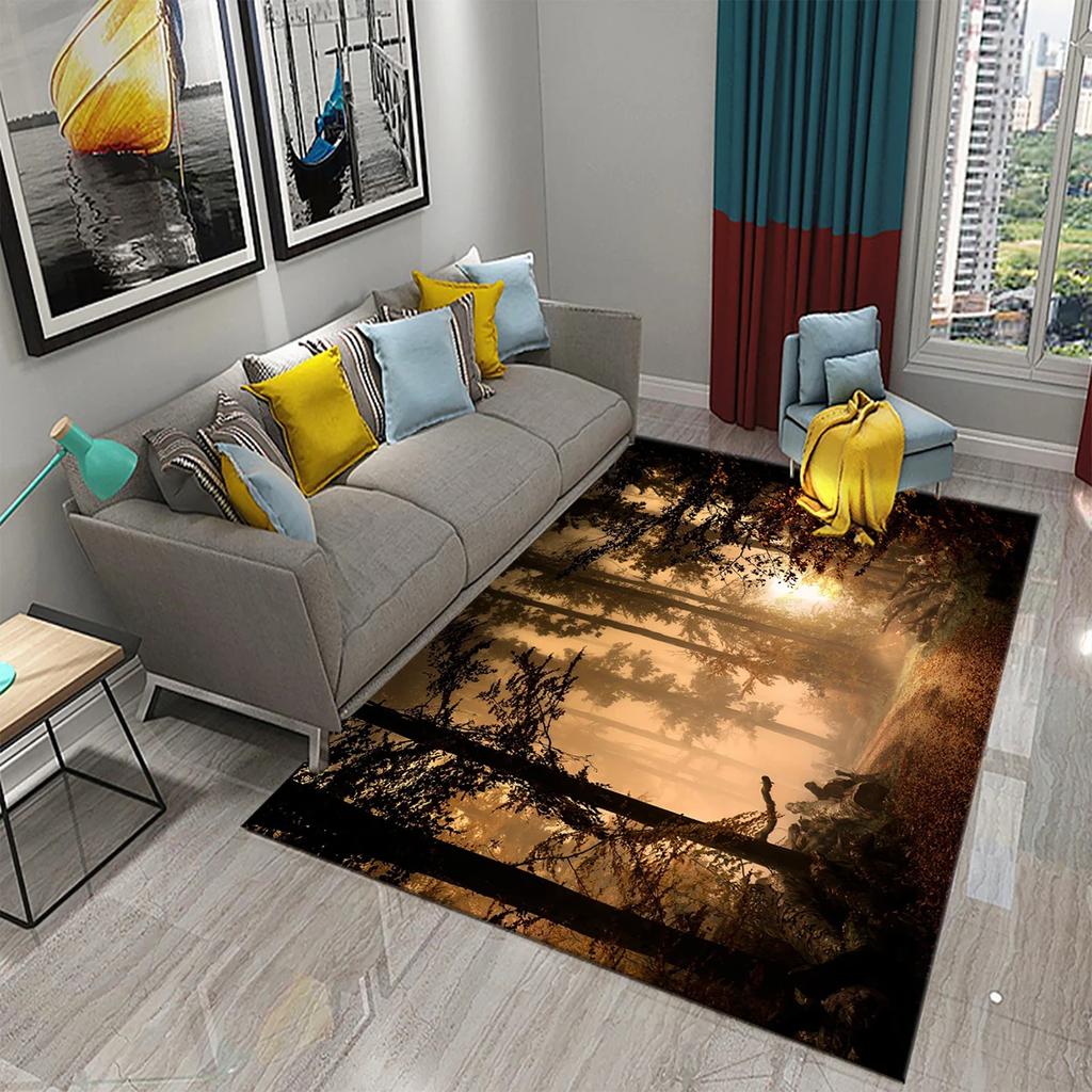 3D Foggy Forest Carpet White Smoke Fog Clouds Rugs Bathroom Kitchen Non-Slip Doormat Area Rug Living Room Bedroom Decor Rugs