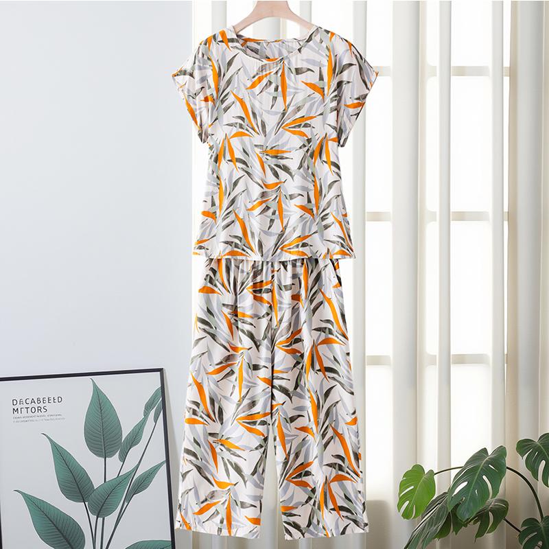 Plus Size Women Two Peice Sets Summer Loose Elegant High Waist Pant Sets Female Casual Vintage Print Oversize Suit