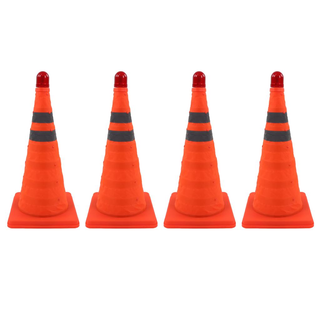 4Pcs Collapsible Traffic Cone Orange Reflective Pop Up Foldable Construction Parking Safety Cone with LED Light 18inch
