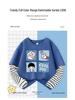 Boys' Cartoon Patchwork Long-Sleeve Striped Cotton T-Shirt