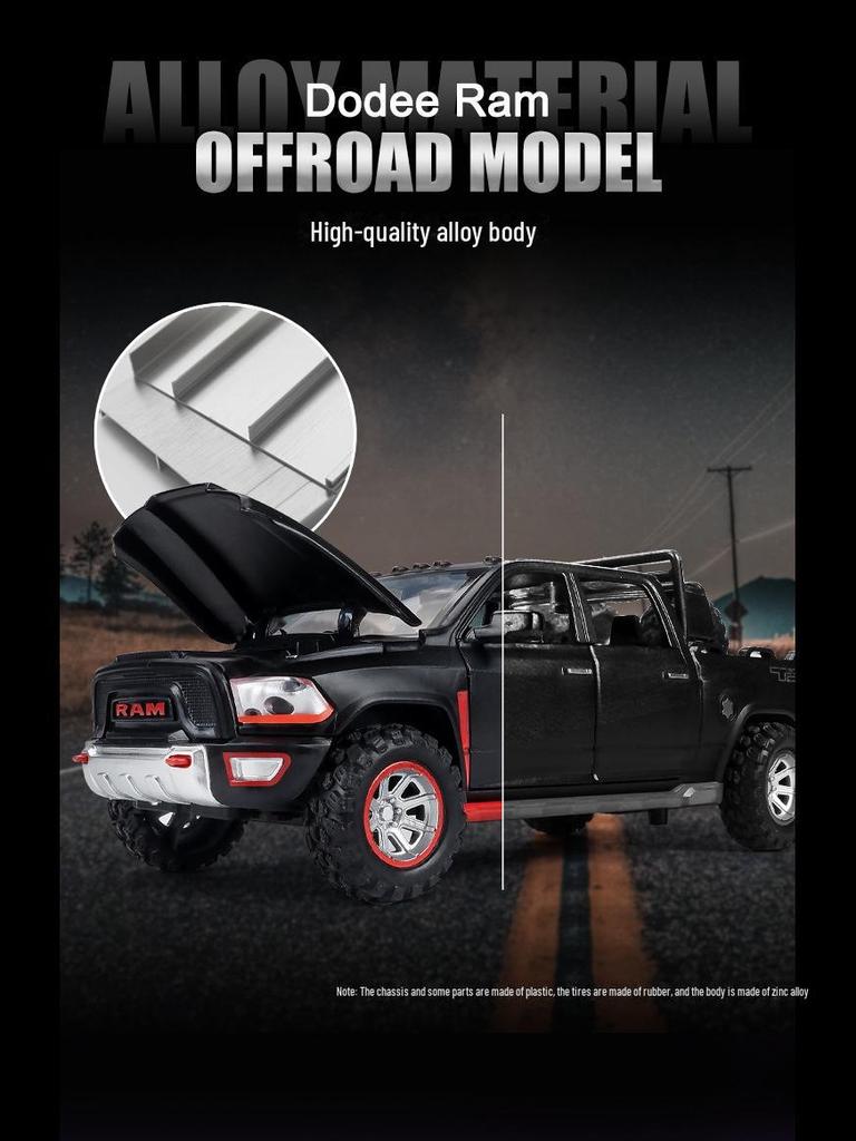1:32 Dodge Ram TRX Pickup Truck Model - Alloy Toy Car with Sound, Light, and Pull-Back Door for Kids