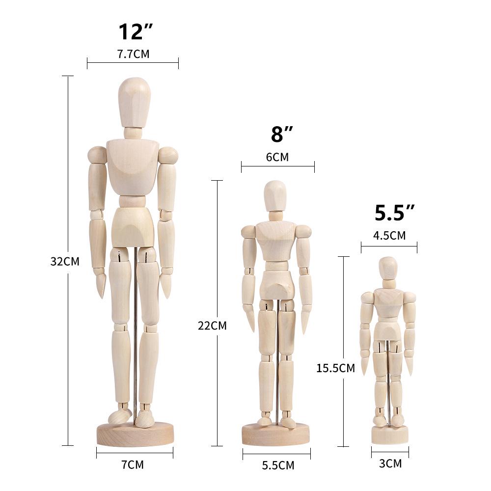 Movable Joint Wooden Dolls for Sketching and Painting - Male and Female Models