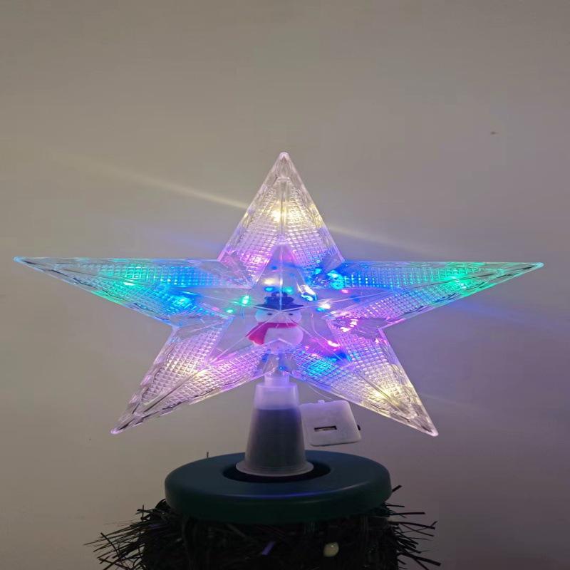New 20cm Double-layer Five-pointed Star Snowman Tree Topper Light