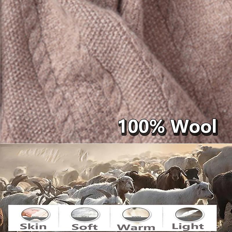 100% Wool Pattern Knitted Long Scarf For Women Winter Autumn Soft Warm Solid Color Minimalist Wrap Hijabs Dual-Use Shawls Female