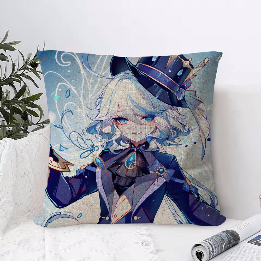 Genshin Impact Furina Cushion Cover Eco Linen Pillow Case DoubleSided Print Breathable Durable Zipper Home Decor Gift