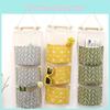 Multi-functional Cotton Linen Hanging Storage Bag With 3 Pockets And Wooden Stick For Easy Hanging