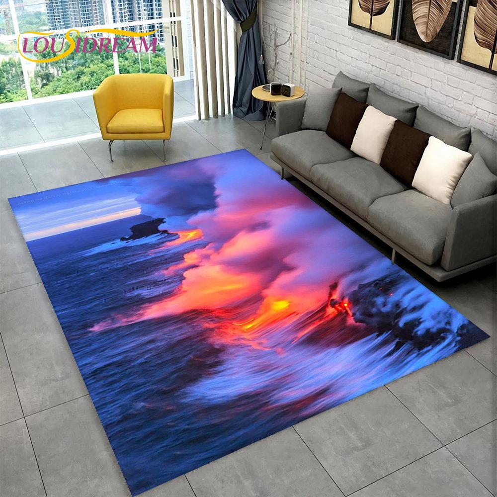 3D Volcano Lava Magma Area Rug Large,Carpet Rug for Living Room Bedroom Sofa Doormat Decoration,Kid Play Non-slip Floor Mat Gift