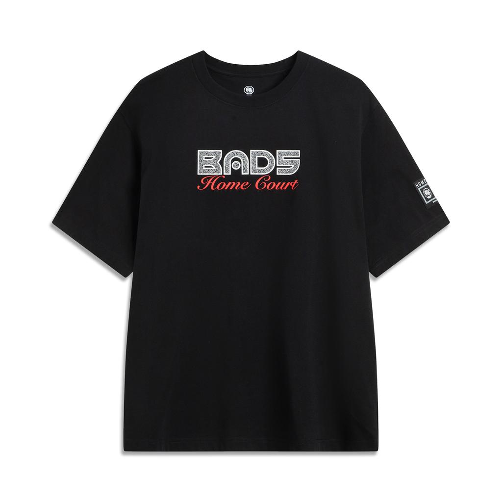 Li Ning Badfive Fashion Versatile Casual Loose Round Neck Letter Print Short Sleeve T-Shirt Men Tops Black AHSVA13-2