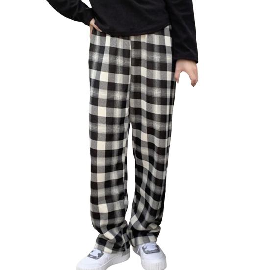 

Женские брюки, эластичные, с высокой талией, прямые, широкие, с клетчатым принтом, зимние длинные брюки, теплые брюки с утолщенной бархатной подкладкой