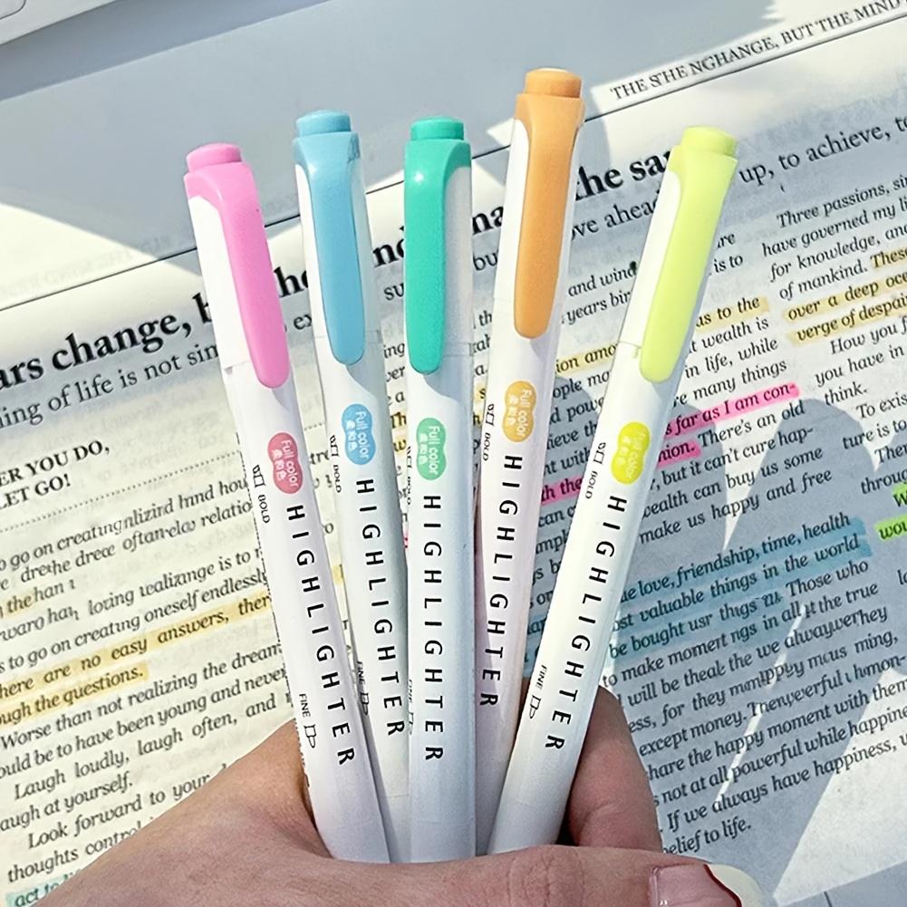 5pcs Double-Ended Highlighter Pens Set with Fine & Broad Tips - High Quality Quick-Dry Smooth Ink, for Journaling, Drawing, Art
