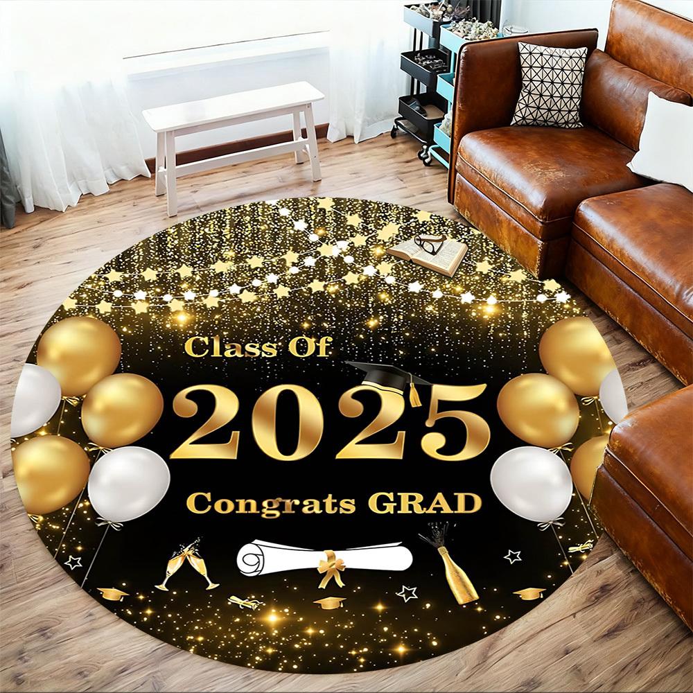 1pc Class Of 2025 Congrats GRAD Round Chair Mat Area Rug - Non-Slip, Floor Mat for Office, Bedroom, and Indoor Decor -1002268