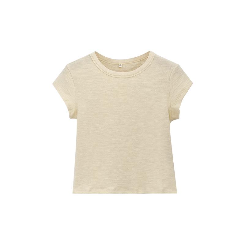 Milk blue texture Korean simple short-sleeved women's T-shirt summer slim-fitting and thin niche foreign style bottoming shirt top
