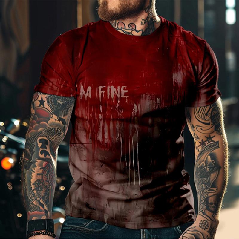 Halloween Horror Men's T-shirt Blood 3D Printed Round Neck Short Sleeved T-shirt