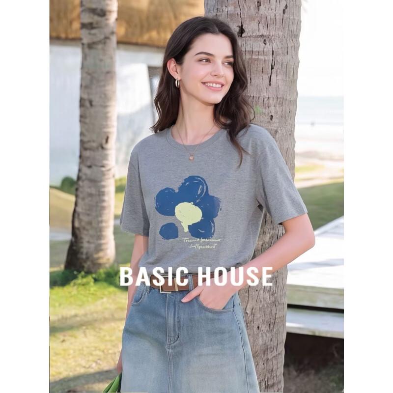 Basic House Women s Cotton Floral Print Short Sleeve T-Shirt L