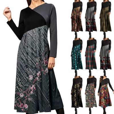 Vestido Maxi de Manga Larga con Estampado Bohemio de Corte Casual para Mujer