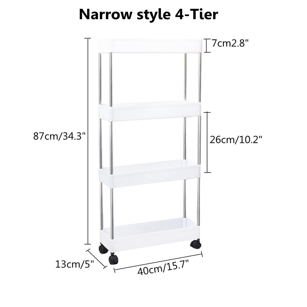 White 4-Tier Multifunction Kitchen Trolley Rack Wide Slim Space Saver Bathroom Kitchen Storage Shelf with Wheels PP And Steel