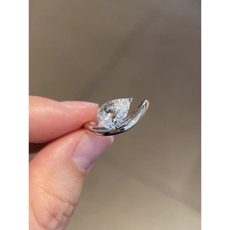 Korean Style 2024 Pear-Shaped Zircon Water Drop Women s Ring Adjustable Open