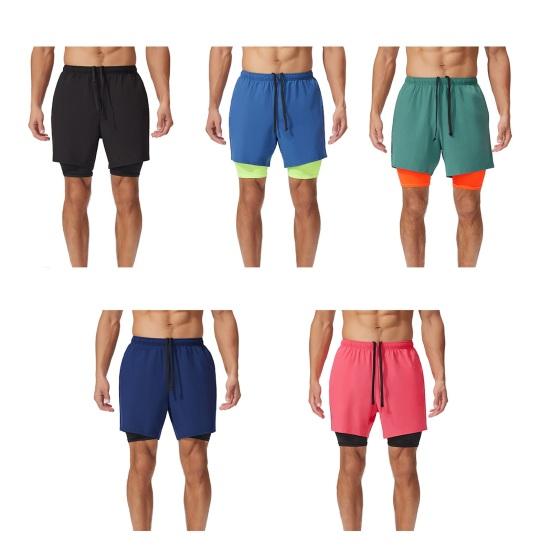 Men Shorts Adjustable Waist Drawstring Fake Two-Piece Design Moisture-Wicking Quick-Drying Running Sport Shorts