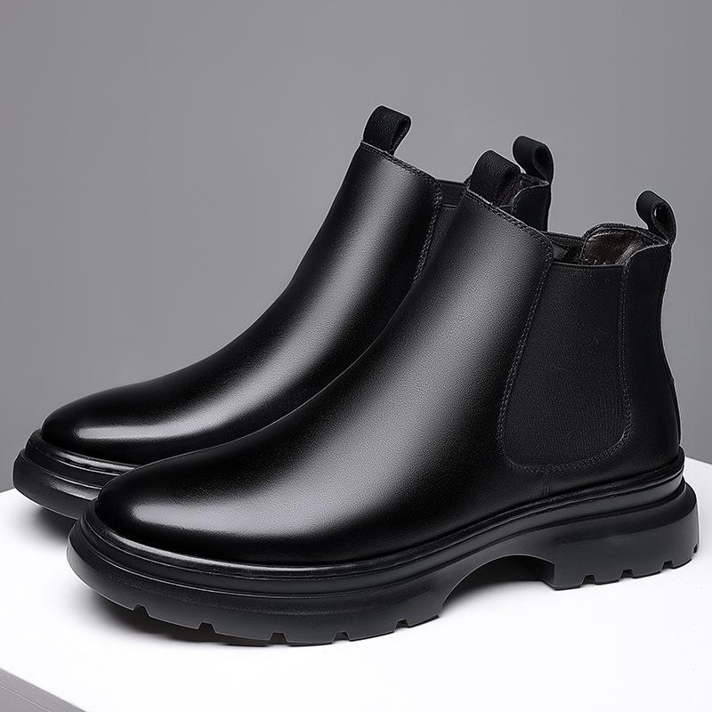Chelsea boots low-top British style autumn and winter new high-top leather shoes Martin boots medium-top boys short boots waterproof and non-slip