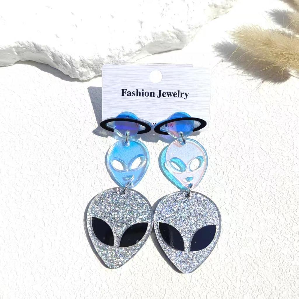 Halloween UFO Ghost Face Pumpkin Head Earrings: Cute, Exaggerated, Scary, Glittery, Bright Earrings for Women