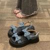 Roman sandals summer women's 2025 new fashionable versatile retro bow platform non-slip foreign style beach shoes tide
